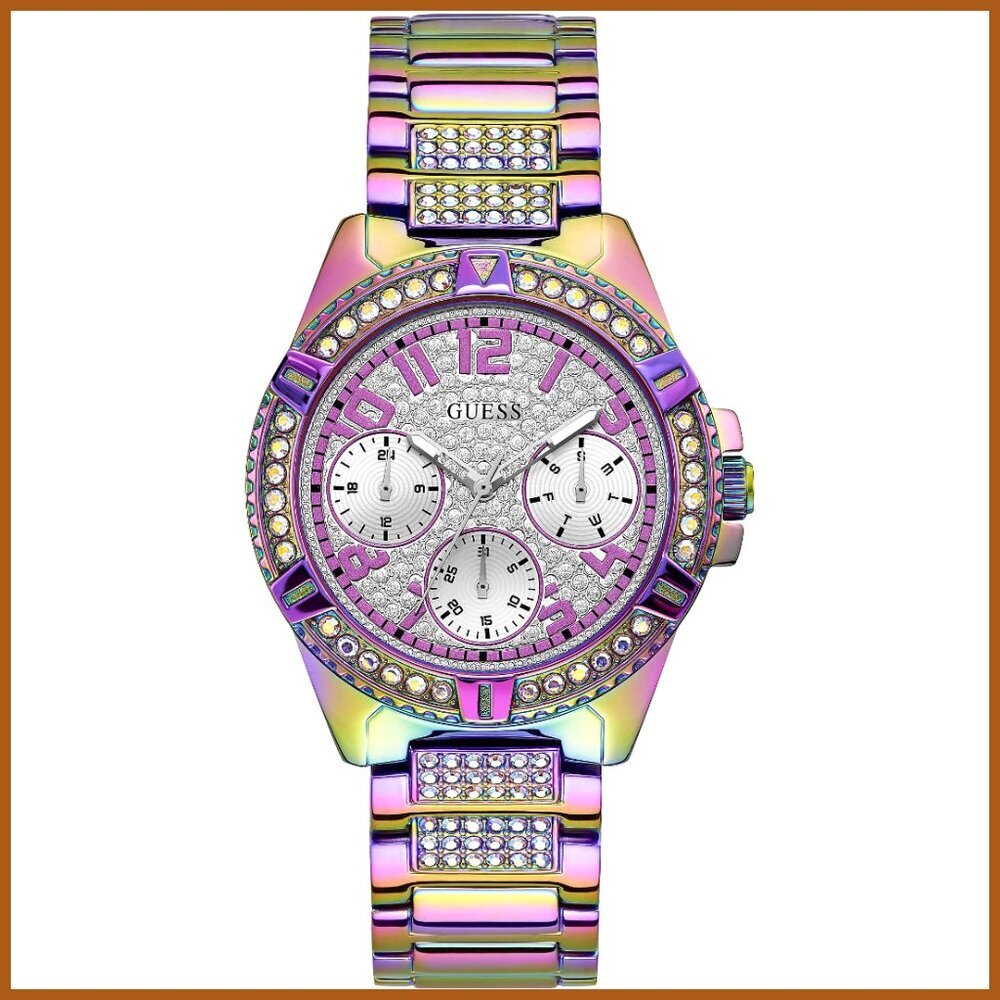 Crystal Multifunction Watch with Stainless Steel Bracelet, Day Date Display